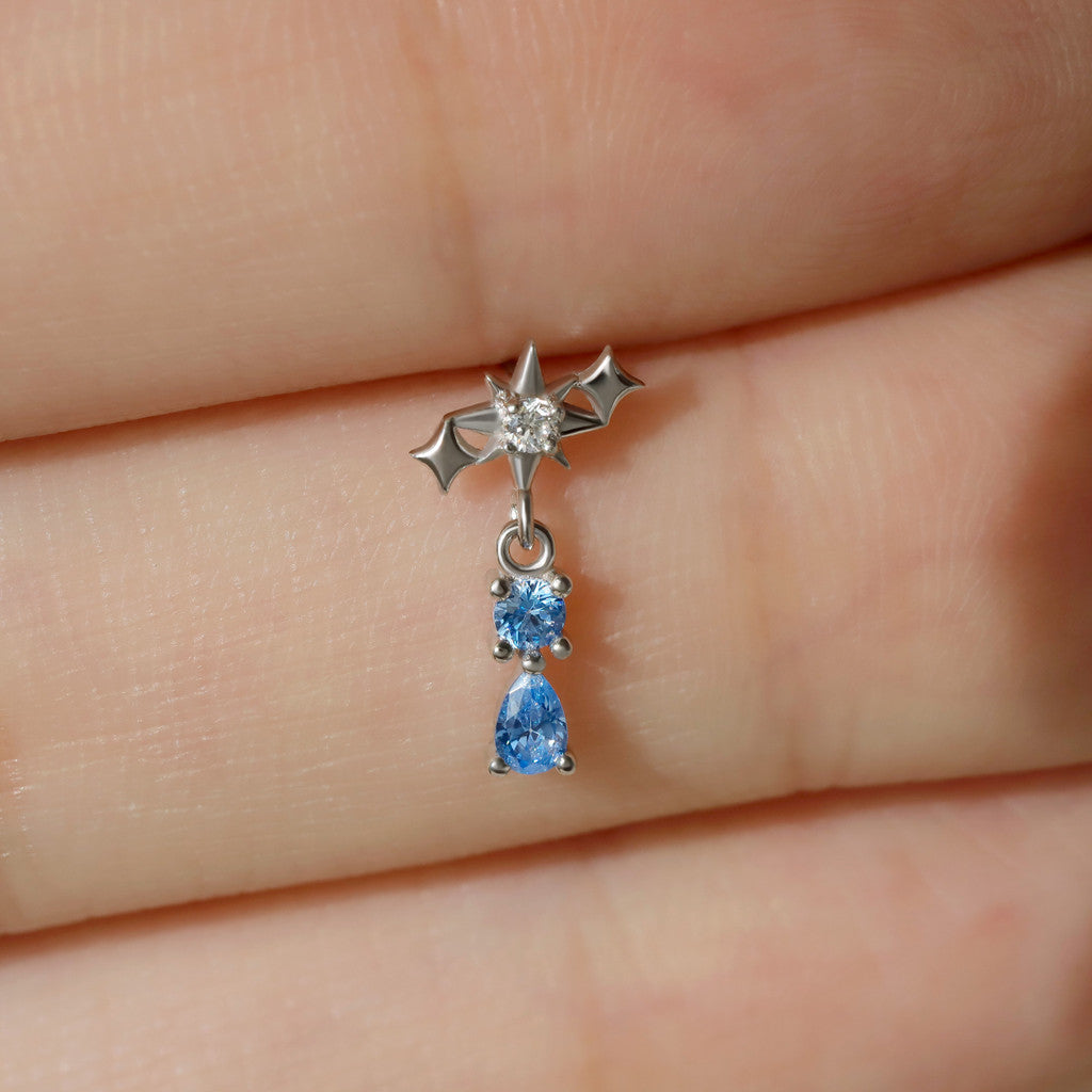 Aqua Starfall - 925 Silver Threadless Stud / Fits Cartilage Helix Tragus Lobe Earring