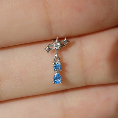 Aqua Starfall - 925 Silver Threadless Stud / Fits Cartilage Helix Tragus Lobe Earring