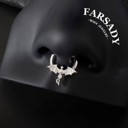 Winged Dagger - Dragon Wing CZ Hinged Clicker Hoop / Fits 16G Septum Ring Helix Conch Daith Earring