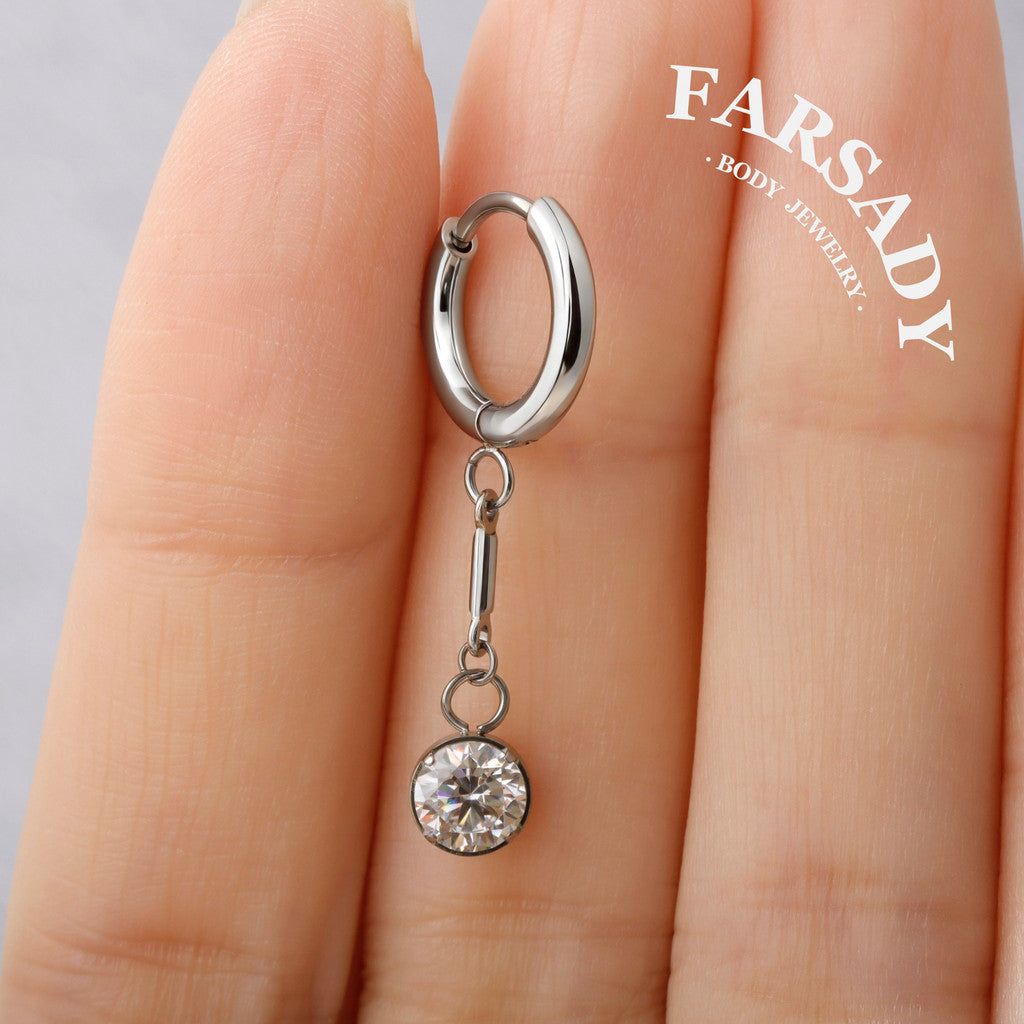Lunar Pendulum - F136 Titanium CZ Hinged Clicker Hoop / Fits 18G Helix Conch Cartilage Earring