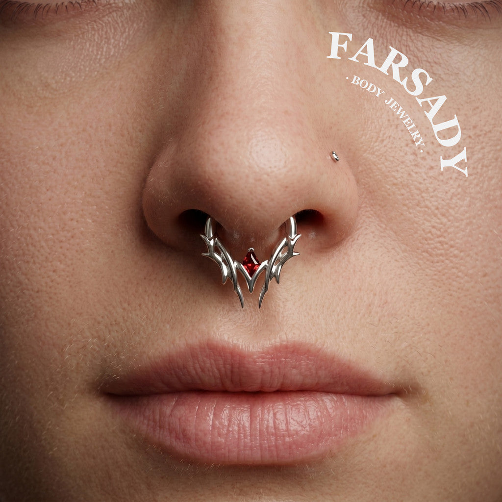 Crimson Spire - 925 Silver CZ Hinged Clicker Hoop / Fits 16G Septum Ring Helix Conch Daith Earring