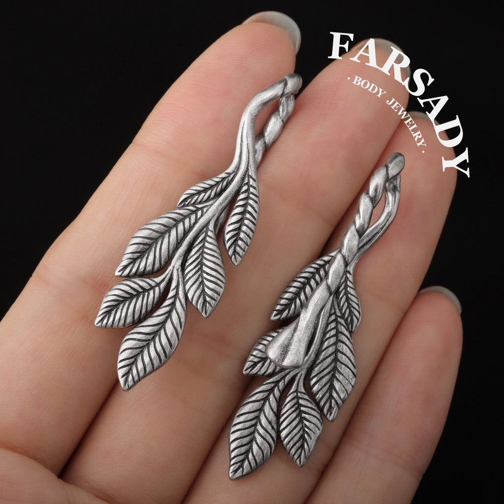 Thin Leaf - 316L Hanging Style Ear Weights / Fits 4G 2G Stretched Ear Lobes Tunnels Plugs