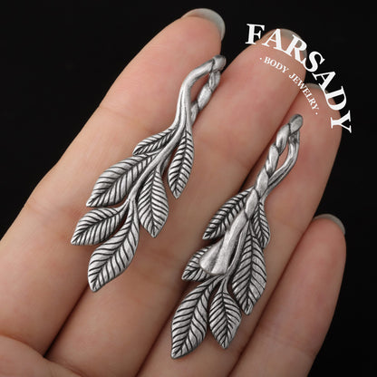 Thin Leaf - 316L Hanging Style Ear Weights / Fits 4G 2G Stretched Ear Lobes Tunnels Plugs