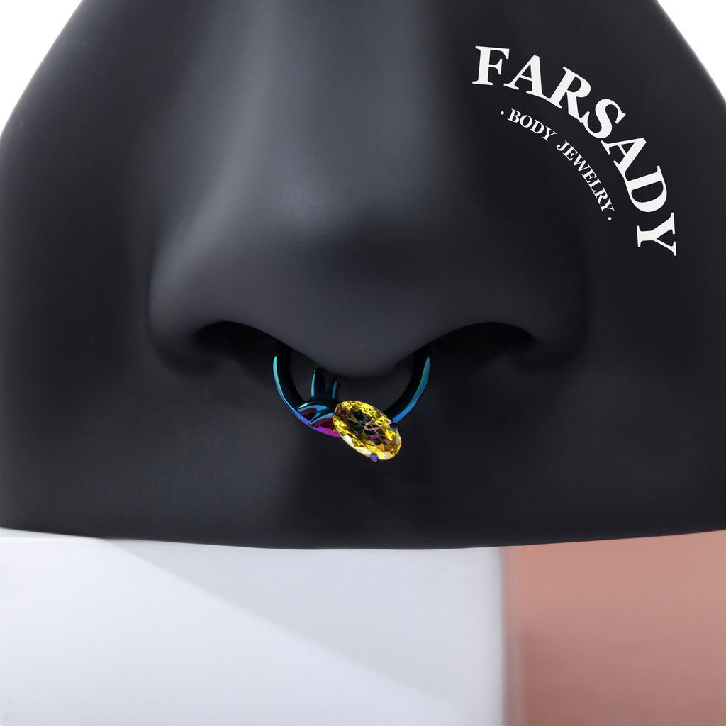 Verdant Glow - F136 Titanium Hinged Clicker Hoop / Fits 16G Septum Ring Helix Conch Cartilage Earring