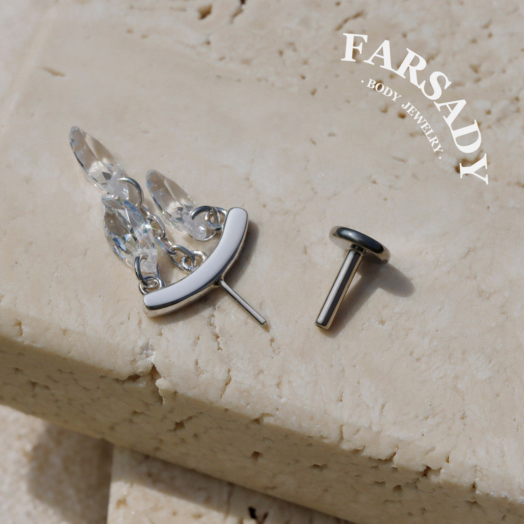 Marquis Veil - 925 Silver Threadless Stud / Fits Vertical Helix Hidden Rook Earring