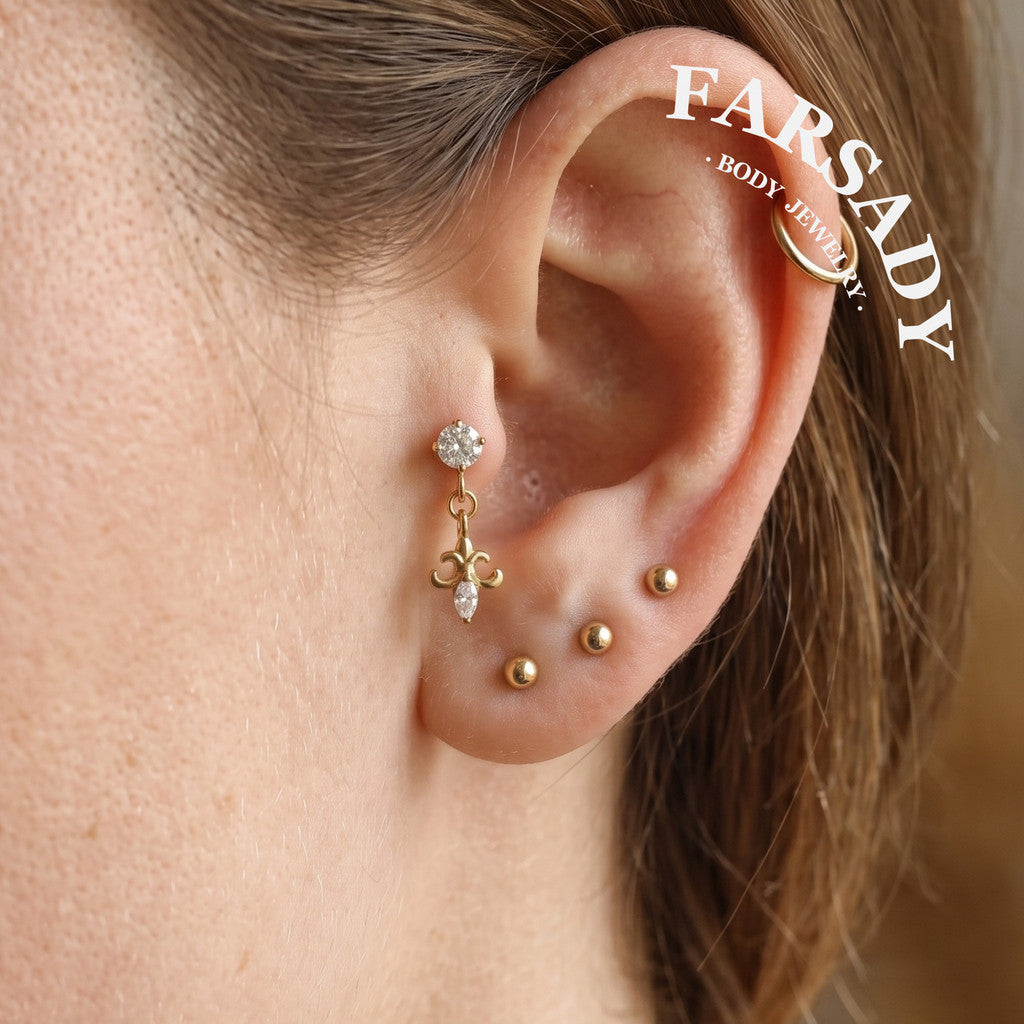 Lily Dangle - F136 Titanium Internally Threaded Stud / Fits Cartilage Helix Tragus Lobe Nostril Piercing