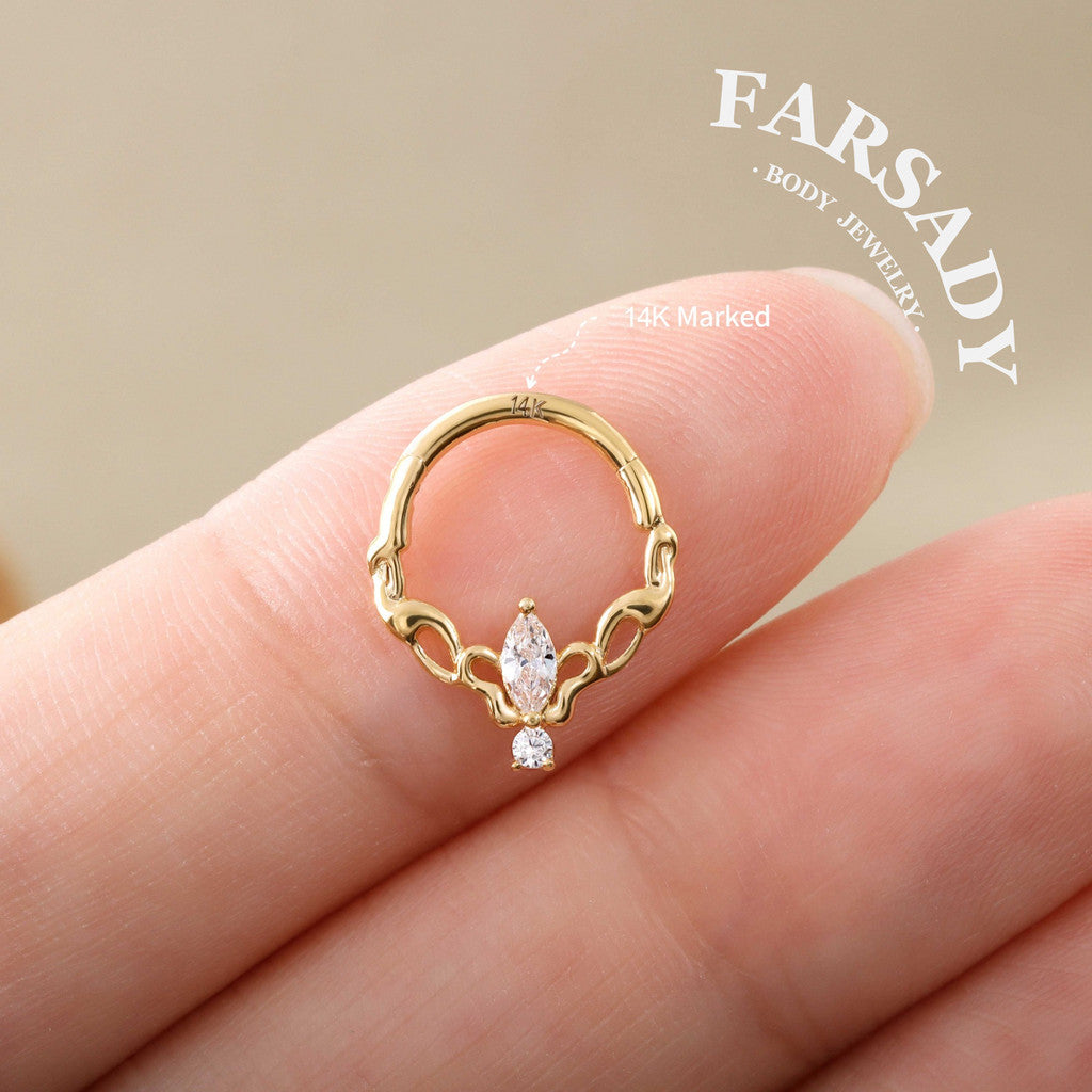 Ivy Halo - Solid 14K Gold Hinged Clicker Hoop / Fits 16G Septum Ring Helix Conch Cartilage Earring