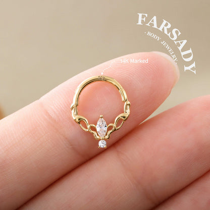 Ivy Halo - Solid 14K Gold Hinged Clicker Hoop / Fits 16G Septum Ring Helix Conch Cartilage Earring