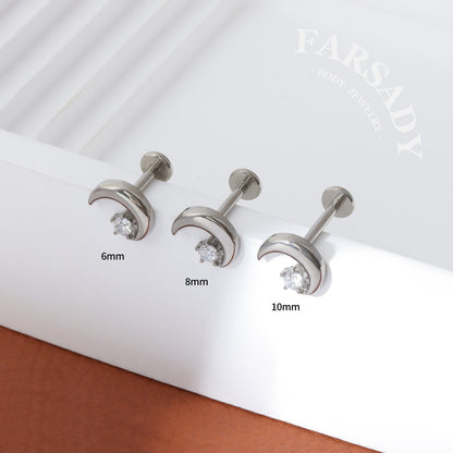 Lunar Spark - F136 Titanium Internally Threaded Stud / Fits Cartilage Helix Tragus Lobe Nostril Piercing