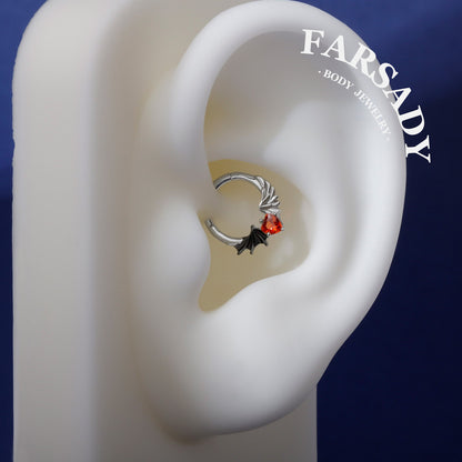 16G Angel Vs Devil Septum Ring S925 Sterling Silver Red CZ Heart Septum Jewelry Hinged Heart Daith Ear Hoop Gothic Helix Piercing Daily Wear Gift for Her