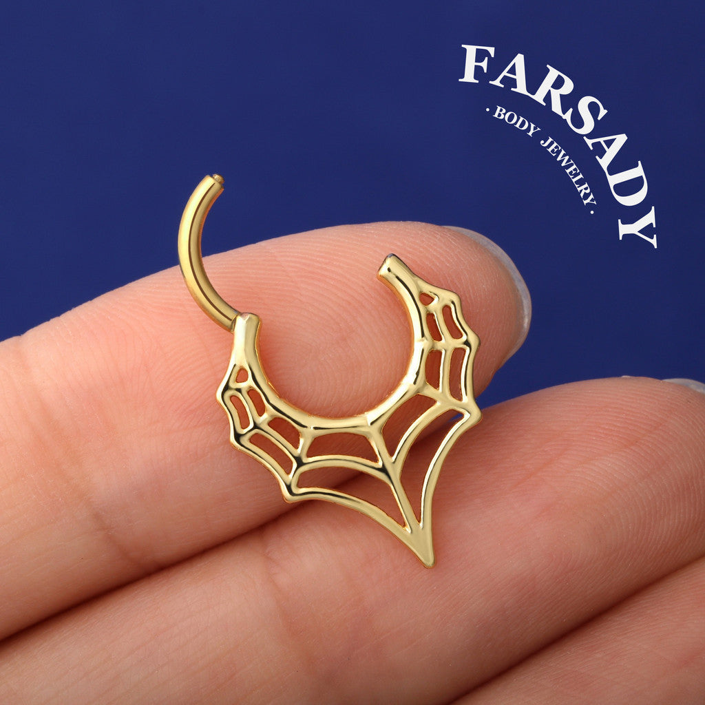 Spider Web Nose Ring Hoop| Punk Septum Ring or Daith Earring| Gothic Halloween Jewelry| 1.2x8mm | Gold or Silver| Septum Clicker Jewelry