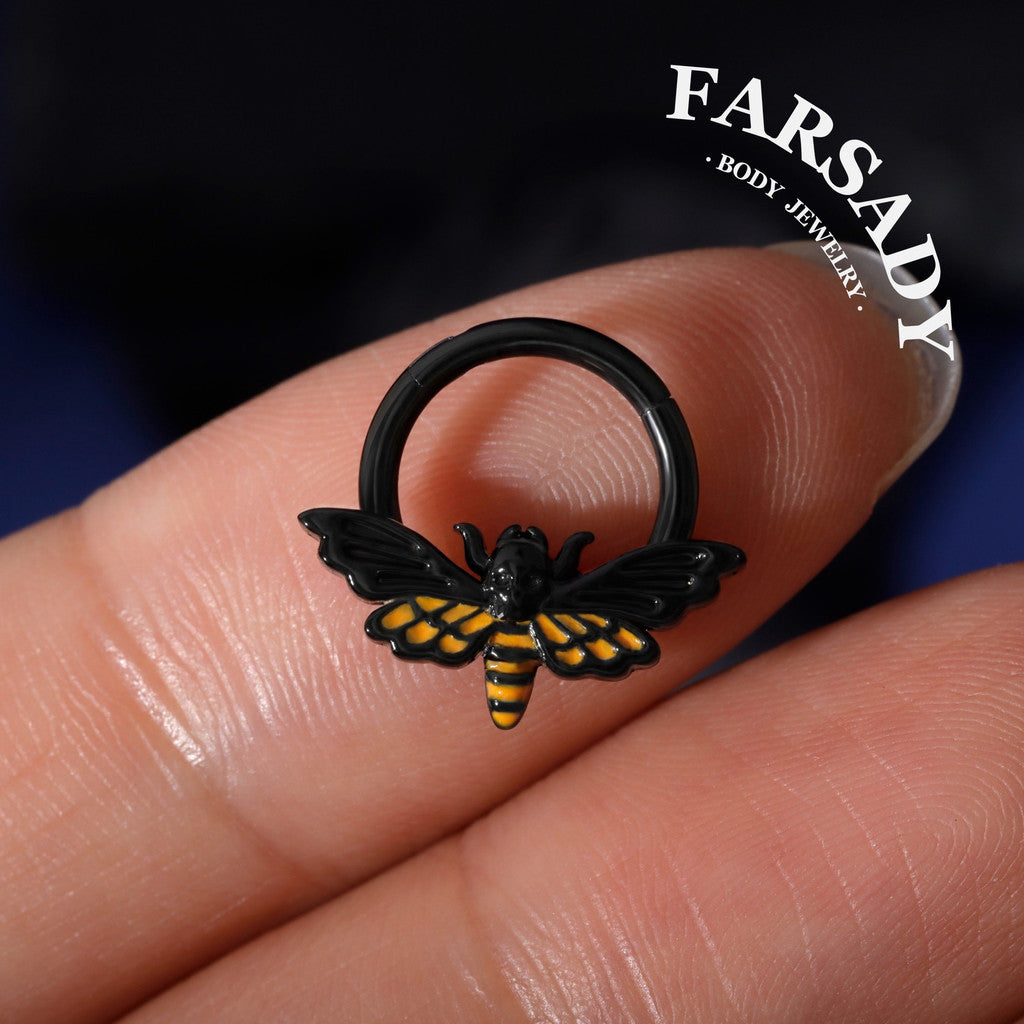 16G Death Moth Daith Earring| 316L Steel Septum Ring| Gold Septum Clicker| Helix Piercing Jewelry| Gothic Tragus Hoop | Skull Moth Halloween
