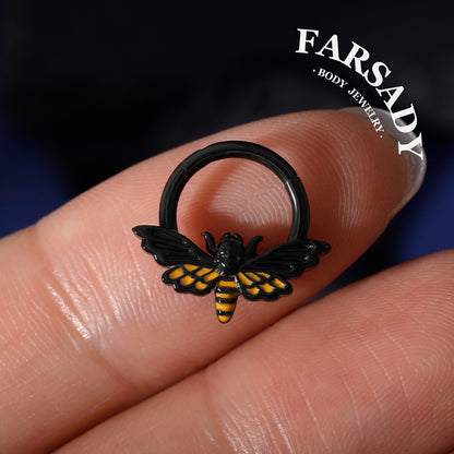 16G Death Moth Daith Earring| 316L Steel Septum Ring| Gold Septum Clicker| Helix Piercing Jewelry| Gothic Tragus Hoop | Skull Moth Halloween