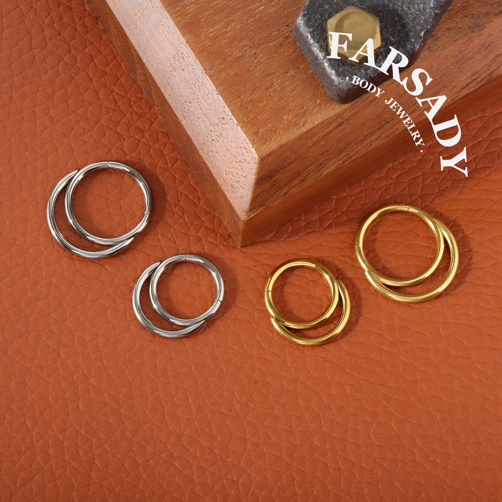 16G Titanium Double Circle Nose Ring Hoop | Septum, Helix, Conch, Daith, Rook, Tragus Earring | Minimalist Elegant Body Piercing Jewelry for Daily Wear with Gift Box
