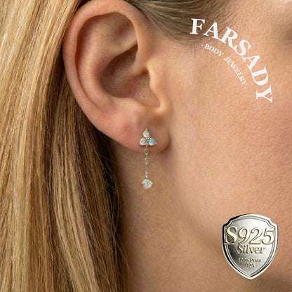 Natural Opal Drop Stud Earring, Dangle Upper Lobe Piercing, Threadless Push Pin Labret, Tragus Cartilage Earring, Curated Ear Jewelry