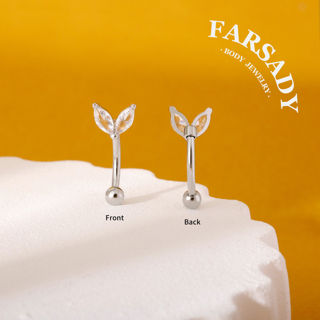 16G Flower Bud Curved Barbell, Silver CZ 8mm Bar Eyebrow Piercings Barbell, CZ Bud Rook Earring, 8mm Cute Rook Barbell