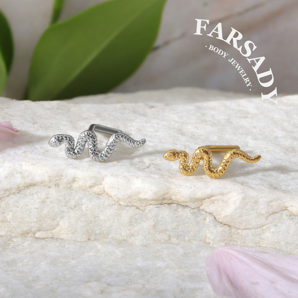 Textured Snake - L-Shape Nose Stud / Fit 18G 20G Nose Ring