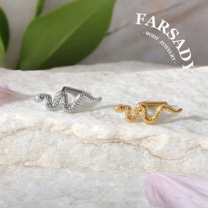 Textured Snake - L-Shape Nose Stud / Fit 18G 20G Nose Ring