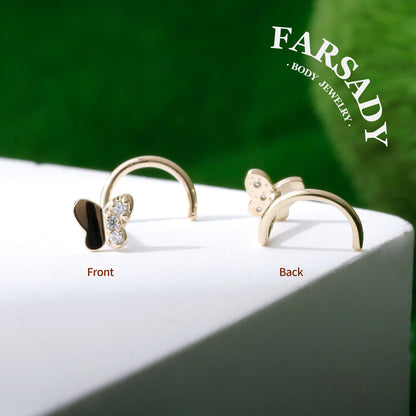 Flora Butterfly - Solid 14K Gold Screw End Stud / Fit 20G Nostril Piercing