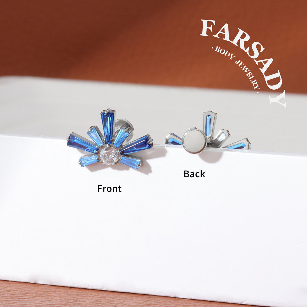 Sapphire Burst - F136 Titanium Internally Threaded Stud / Fits Cartilage Helix Tragus Lobe Piercing