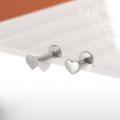 Mute Heart - F136 Titanium Internally Threaded Stud / Fits Cartilage Helix Tragus Lobe Nostril Piercing