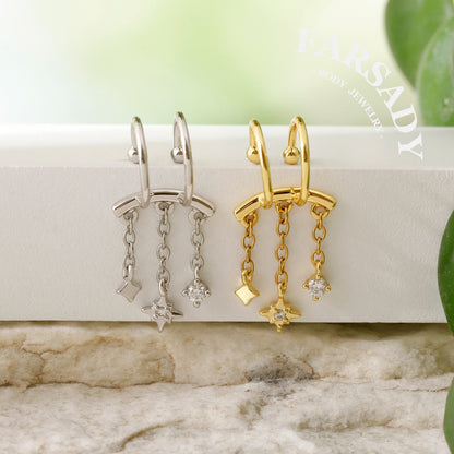Stellar Fringe- 316L Fake Helix Earring C-Hoop Piercing