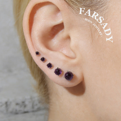 Gradient Amethyst - F136 Titanium Natural Amethyst Replacement Tops / Fits Internal Thread Ear Studs
