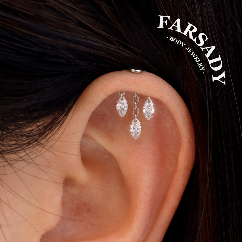 Marquis Veil - 925 Silver Threadless Stud / Fits Vertical Helix Hidden Rook Earring