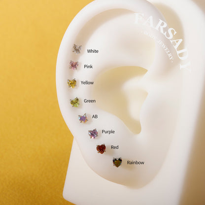 Heart Zircon - F136 Titanium Colorful CZ Replacement Tops / Fits Threadless Ear Studs