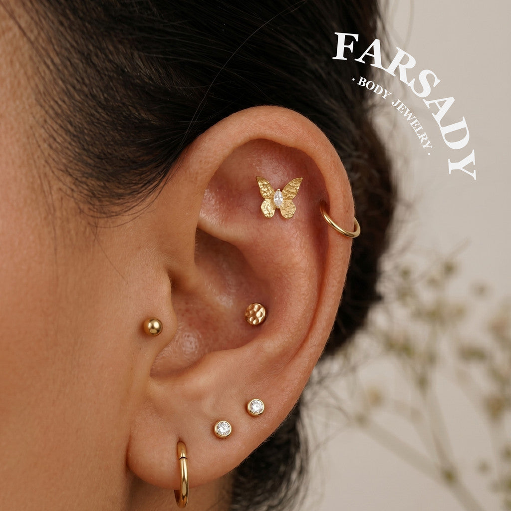 Frost Butterfly - F136 Titanium Internally Threaded Stud / Fits Cartilage Helix Tragus Lobe Nostril Piercing