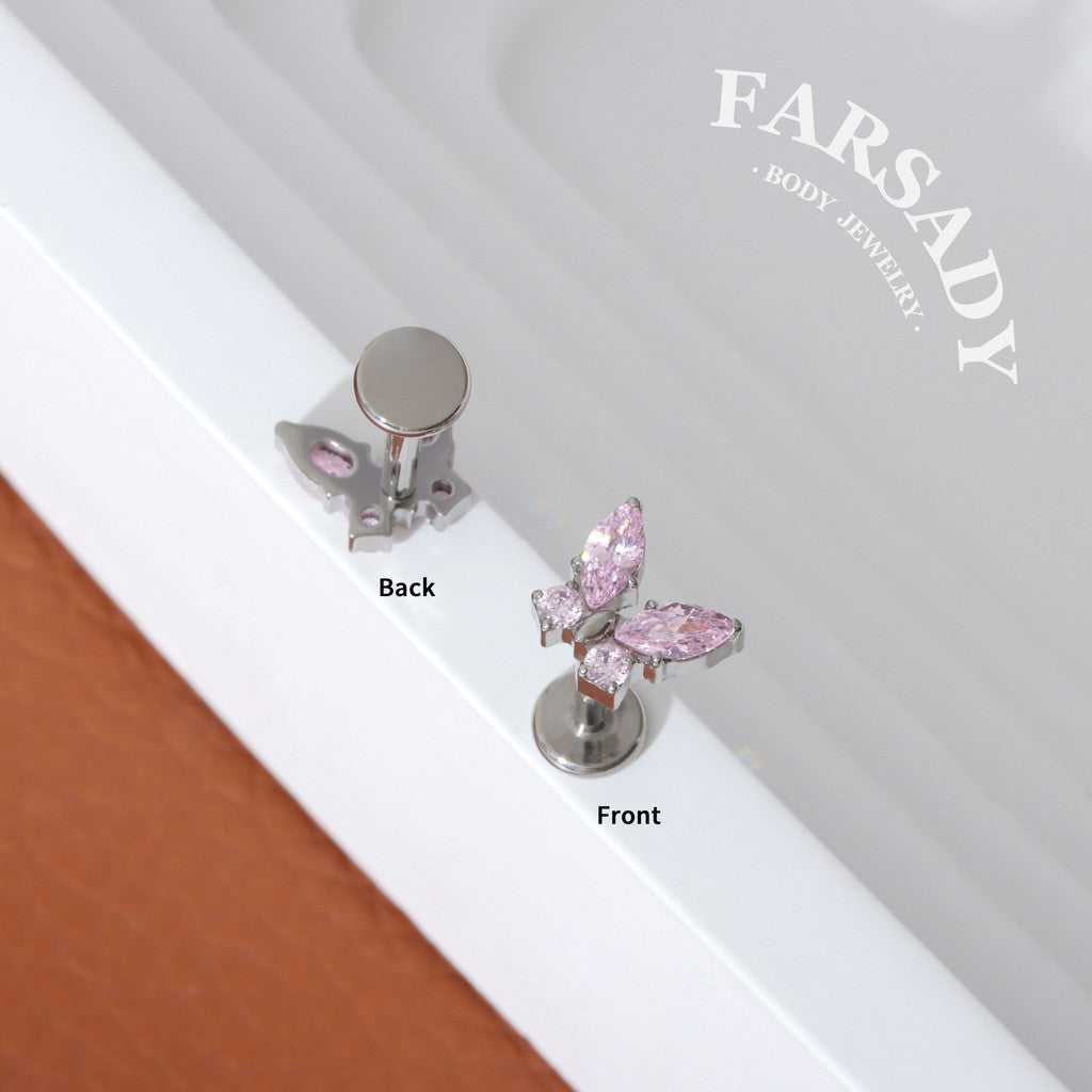 Blush Butterfly - F136 Titanium Internally Threaded Stud / Fits Cartilage Helix Tragus Lobe Nostril Piercing