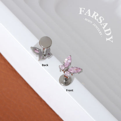 Blush Butterfly - F136 Titanium Internally Threaded Stud / Fits Cartilage Helix Tragus Lobe Nostril Piercing