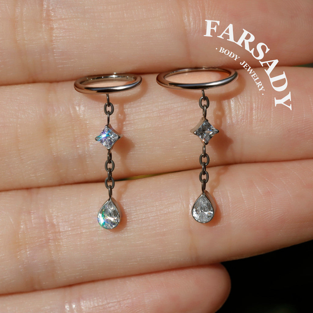 Elegant Titanium Teardrop Dangle Conch Earring, 18K Real Gold Plated Helix Ring, Hypoallergenic Waterproof Piercing Jewelry, 16G 8mm/10mm