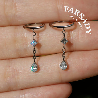 Elegant Titanium Teardrop Dangle Conch Earring, 18K Real Gold Plated Helix Ring, Hypoallergenic Waterproof Piercing Jewelry, 16G 8mm/10mm