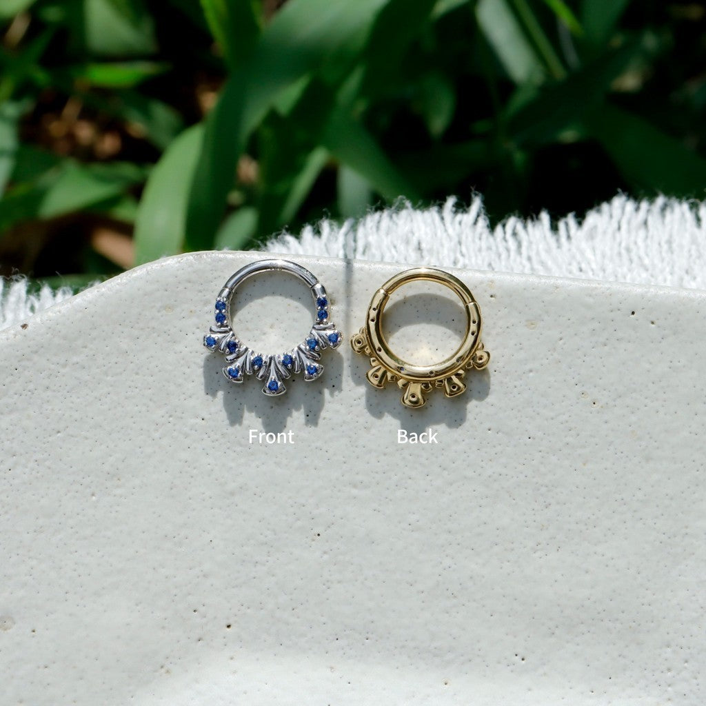 Sterling Silver Original Artisan Septum Ring Peacock Display Inspired, 18K Gold Plated 925 Sterling Silver Daith Clicker Earring, Helix Tragus Piercing Hoop