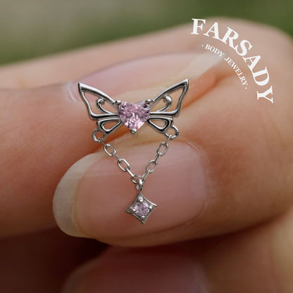 Winged Lumen - Sterling Silver Push In Stud / Fits Cartilage Helix Tragus Lobe Earring  / 18K Gold-Plated Threadless Flat Back Piercing, Hypoallergenic Jewelry for Sensitive Skin,