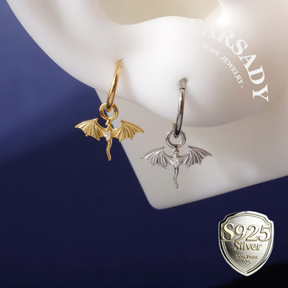 Fly Dragon White CZ Drop Hoop Earring Charm in Sterling Silver, Lobe/ Helix/ Rook Conch Hoop Charm, Belly Ring Dangle, Customize your style