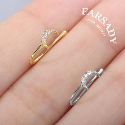 Paved CZ Crescent Moon - 925 Silver Fake Nose Ring / Fit Non-Pierced Nose Ring