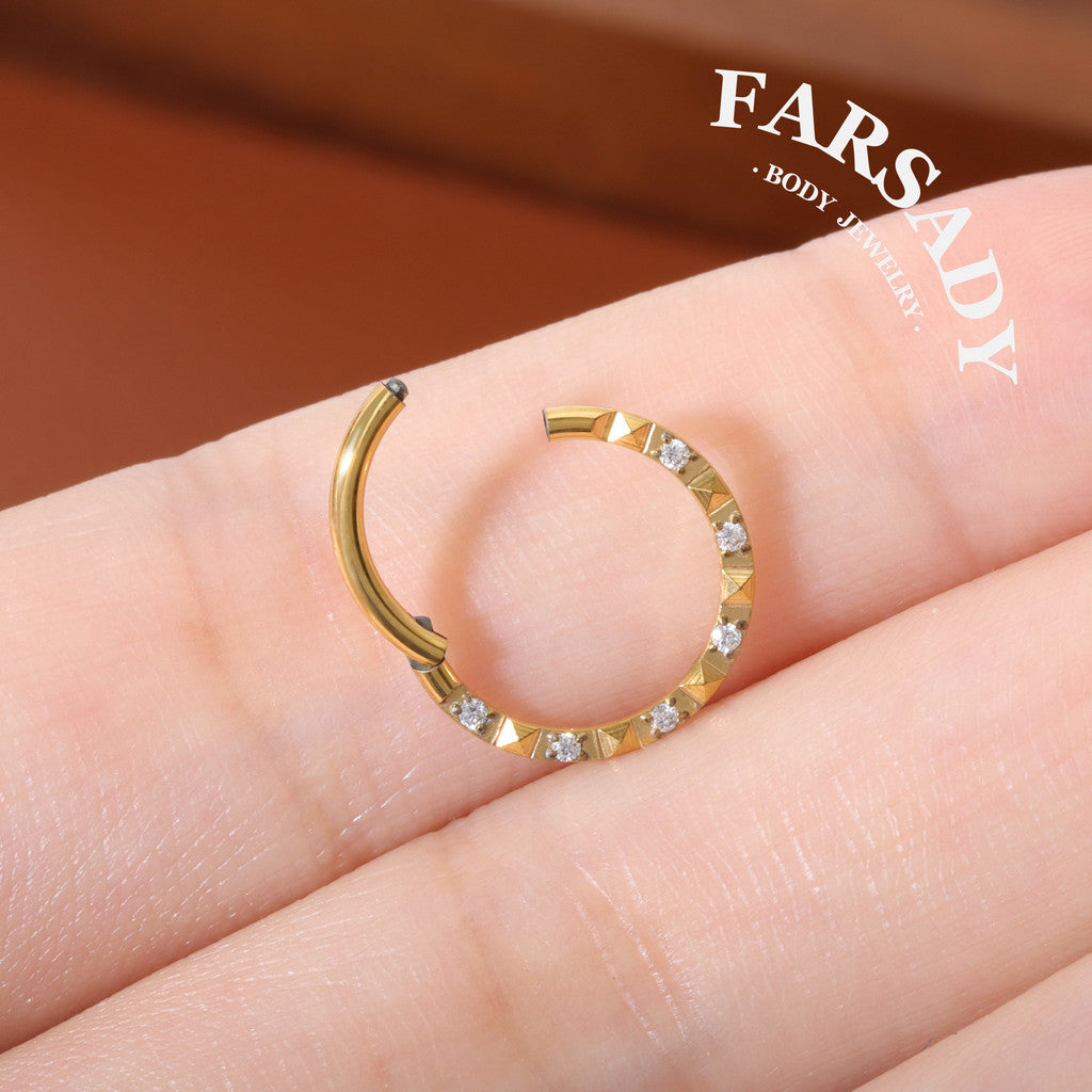 Sun Crest - ASTM F136 Titanium Hinged Clicker Hoop / Fits 16G Septum Ring Helix Conch Cartilage Earring