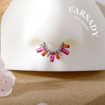 Sunset Flare - F136 Titanium Hinged Clicker Hoop / Fits 16G Septum Ring Helix Conch Cartilage Earring