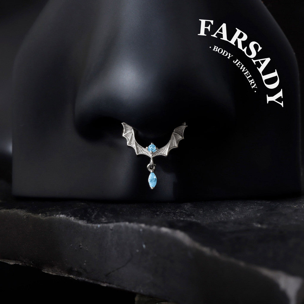 Frost Batwing - 925 Silver Hinged Clicker Hoop / Fits 16G Septum Ring Helix Conch Daith Earring