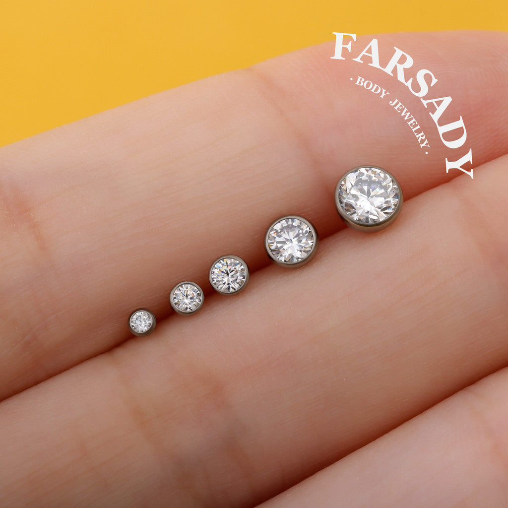 Gradient Color Zircon - F136 Titanium Colorful CZ Replacement Tops / Fits Threadless Ear Studs