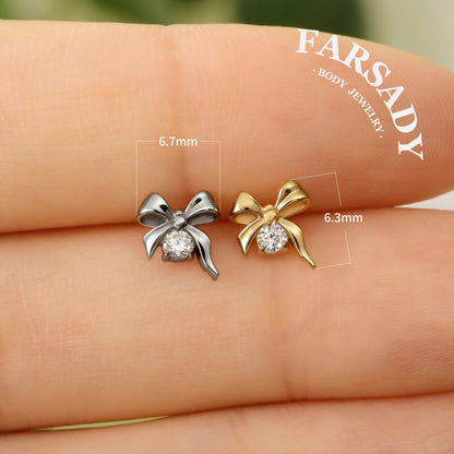 Silk Bow - F136 Titanium Internally Threaded Stud / Fits Cartilage Helix Tragus Lobe Nostril Piercing