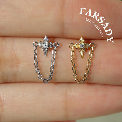 Chain Spire - 925 Silver Threadless Stud / Fits Cartilage Helix Tragus Lobe Nostril Piercing
