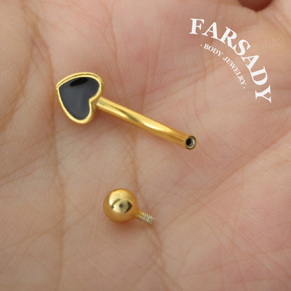 Ebony Heart Outline - 925 Silver Belly Button Ring / Fits 14G Navel Piercing