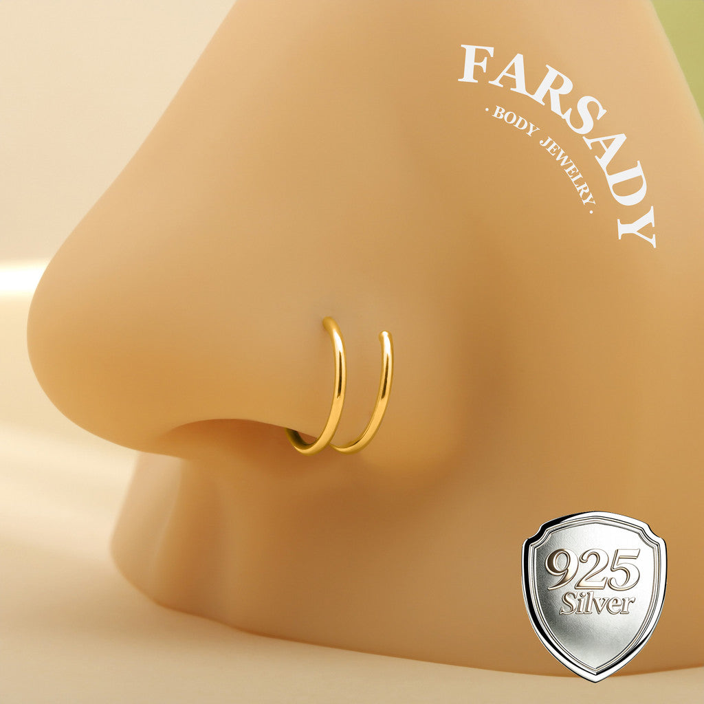 Double Wire - 925 Silver Spiral Hoop / Fit 20G Nose Ring Helix Earlobe Conch Earring