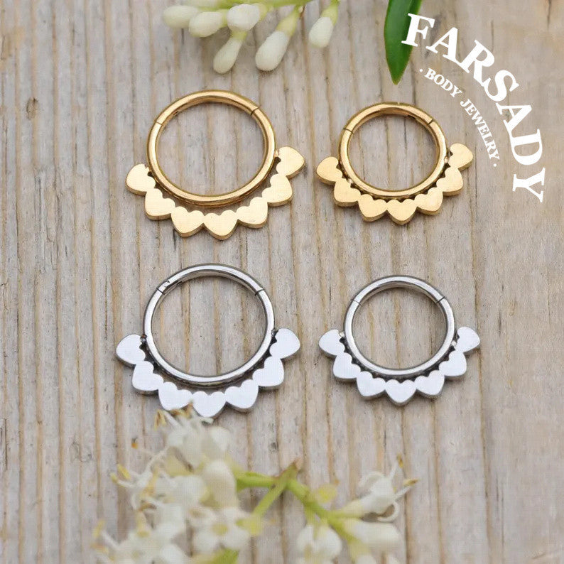 FARSADY Body Jewelry 16G Stainless Steel Love Heart Septum Ring, 8mm 10mm Silver CZ Helix Hoop Earring, Gold Conch Ring Clicker, Hinged Earrings Piercing Jewelry