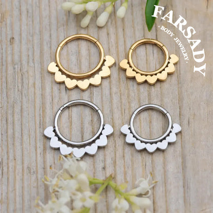 FARSADY Body Jewelry 16G Stainless Steel Love Heart Septum Ring, 8mm 10mm Silver CZ Helix Hoop Earring, Gold Conch Ring Clicker, Hinged Earrings Piercing Jewelry