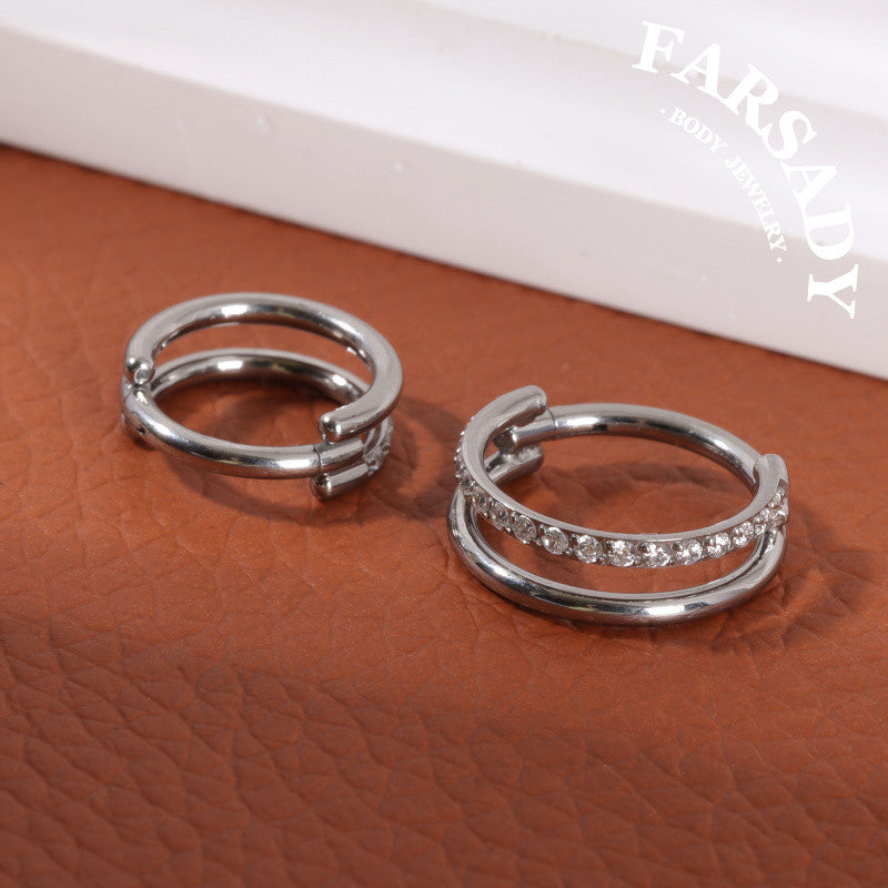 Double Orbit- ASTM F136 Titanium Hinged Clicker Hoop / Fits 16G Septum Ring Helix Conch Cartilage Earring / Waterproof Piercing Jewelry for Daily Wear & Sensitive Skin