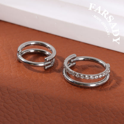 Double Orbit- ASTM F136 Titanium Hinged Clicker Hoop / Fits 16G Septum Ring Helix Conch Cartilage Earring / Waterproof Piercing Jewelry for Daily Wear & Sensitive Skin